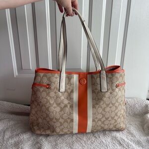 Coach signature stripe large carryall tote